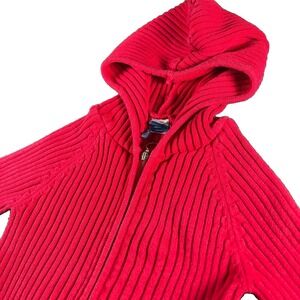 Anchor Blue Hoodie Womens S Red Ribbed Knit Raglan Sleeve Full Zip Y2K READ